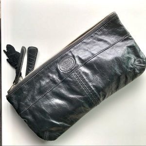 ROOTS clutch bag, black leather